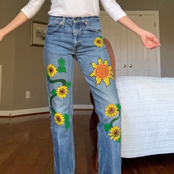 Jeans Womens 27 Painted Flower 